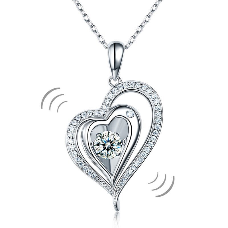 Dancing Stone Heart Pendant Necklace 925 Sterling Silver