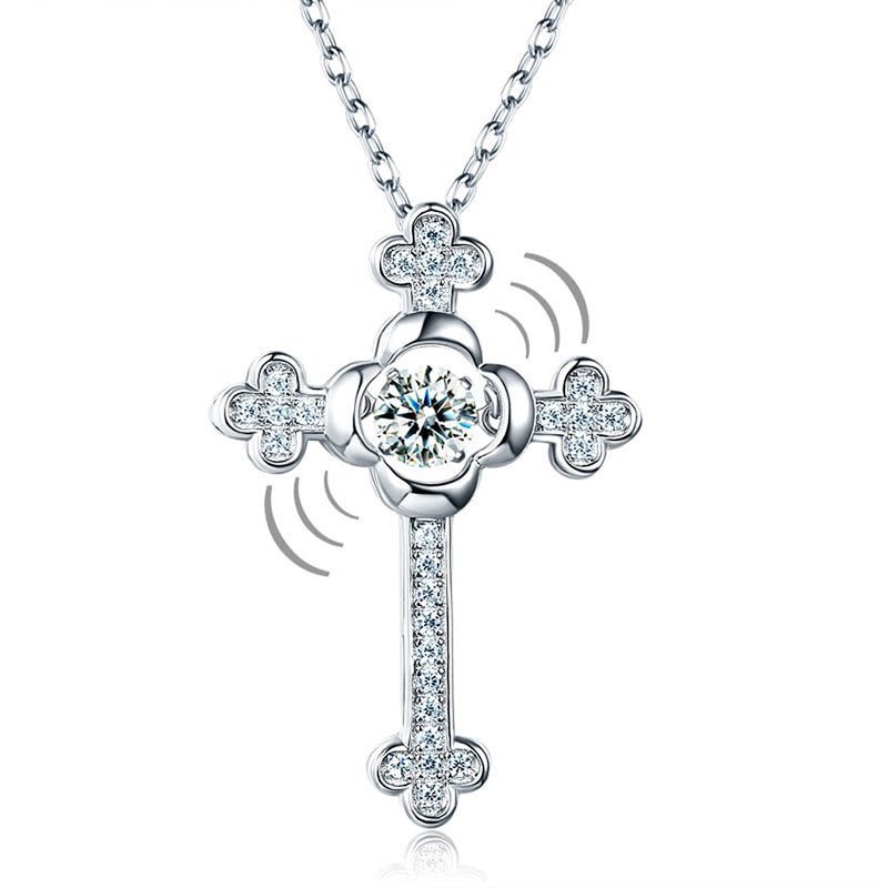 Dancing Stone Cross Pendant Necklace 925 Sterling Silver Vintage Style Gothic