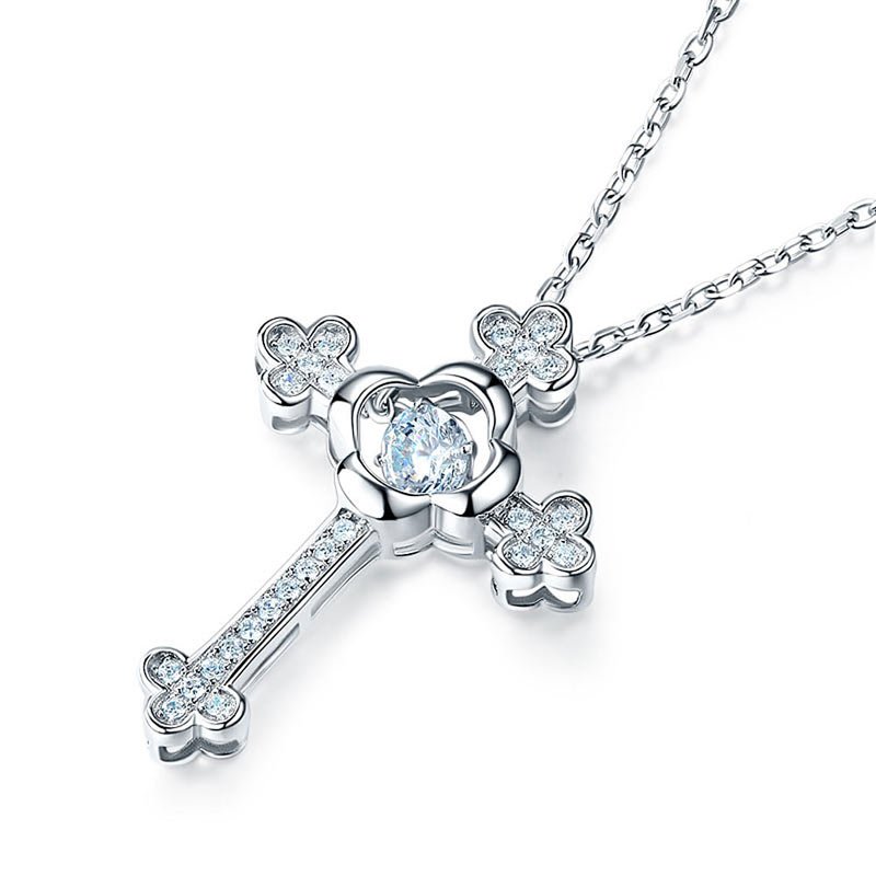 Dancing Stone Cross Pendant Necklace 925 Sterling Silver Vintage Style Gothic