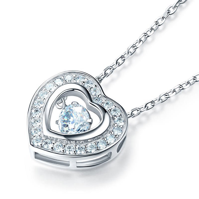 Dancing Stone Heart Pendant Necklace 925 Sterling Silver