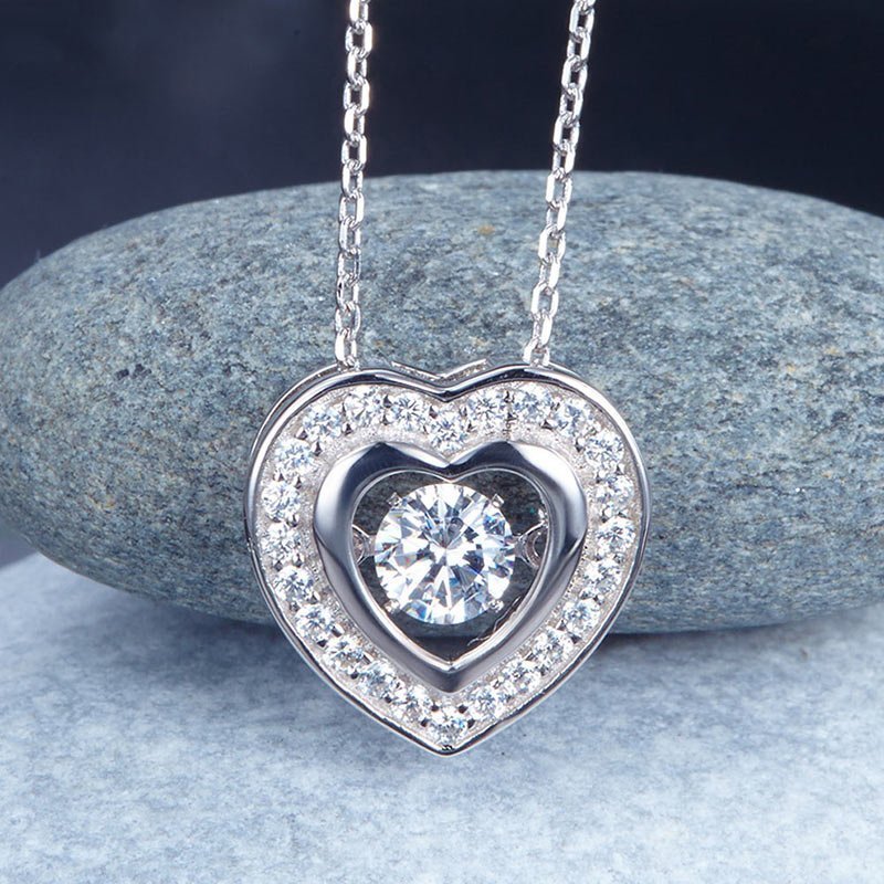 Dancing Stone Heart Pendant Necklace 925 Sterling Silver