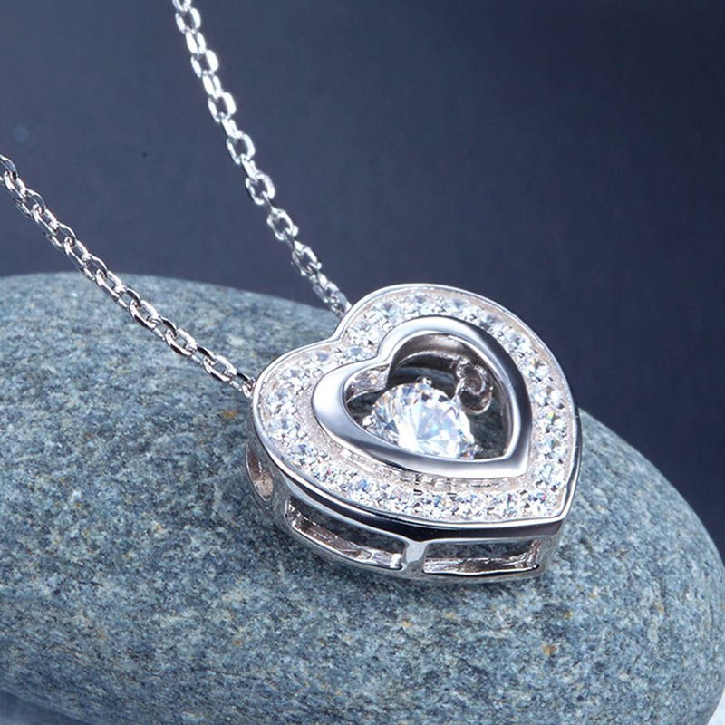 Dancing Stone Heart Pendant Necklace 925 Sterling Silver