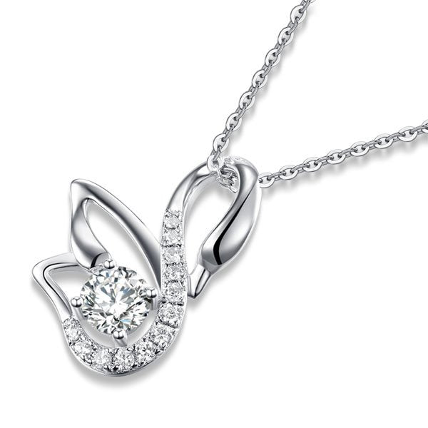 Swan Pendant Necklace 925 Sterling Silver Jewellery Created Diamond