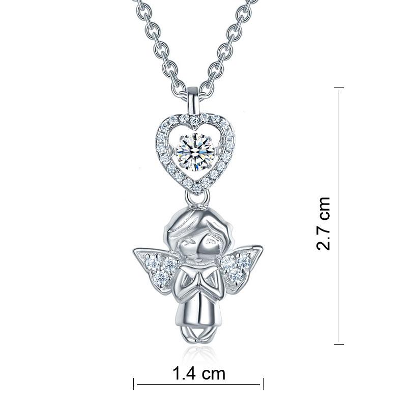 Angel Heart Dancing Stone Kids Girl Pendant Necklace Solid Sterling Silver Children Jewelry