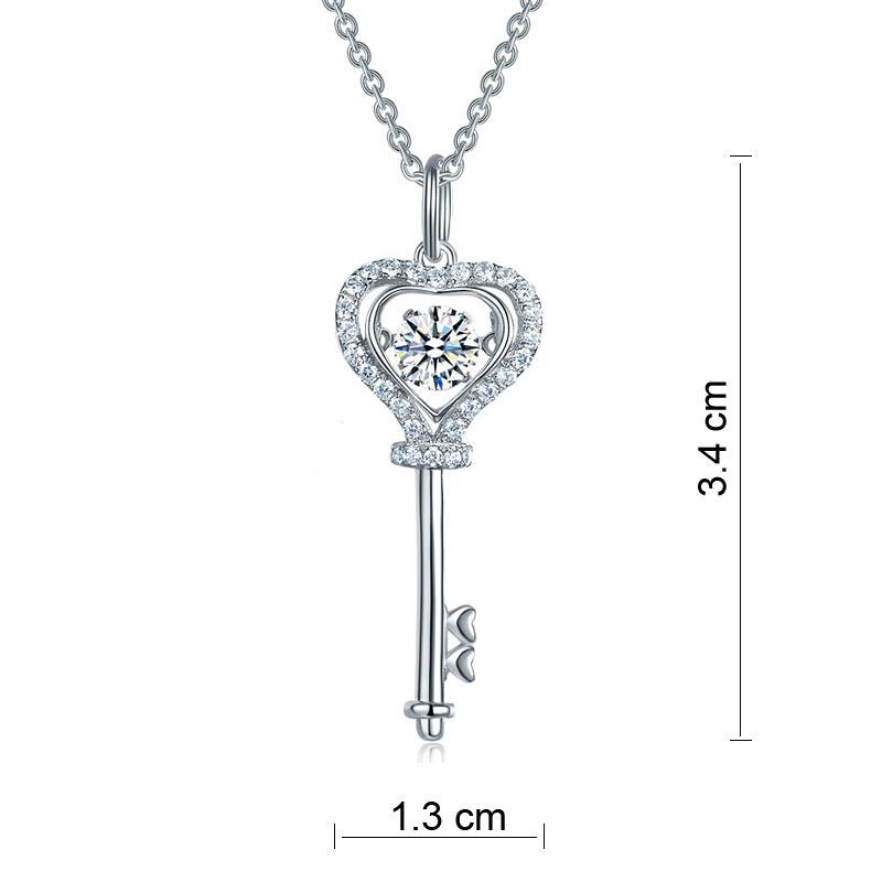 Key Heart Dancing Stone Kids Girl Pendant Necklace Sterling Silver Children Jewelry