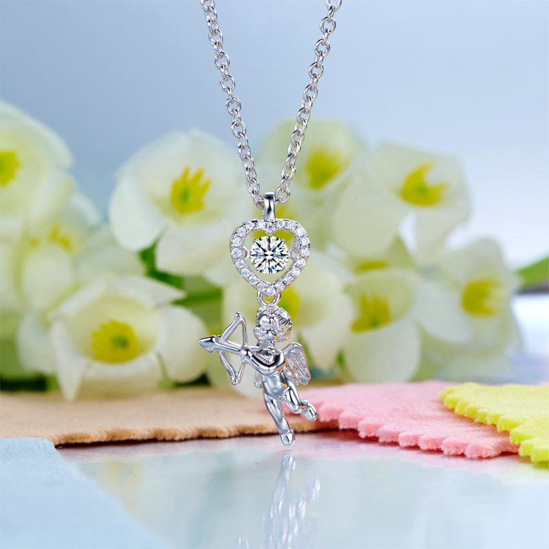 Love Angel Heart Dancing Stone Kids Girl Pendant Necklace 925 Sterling Silver Children Jewellery