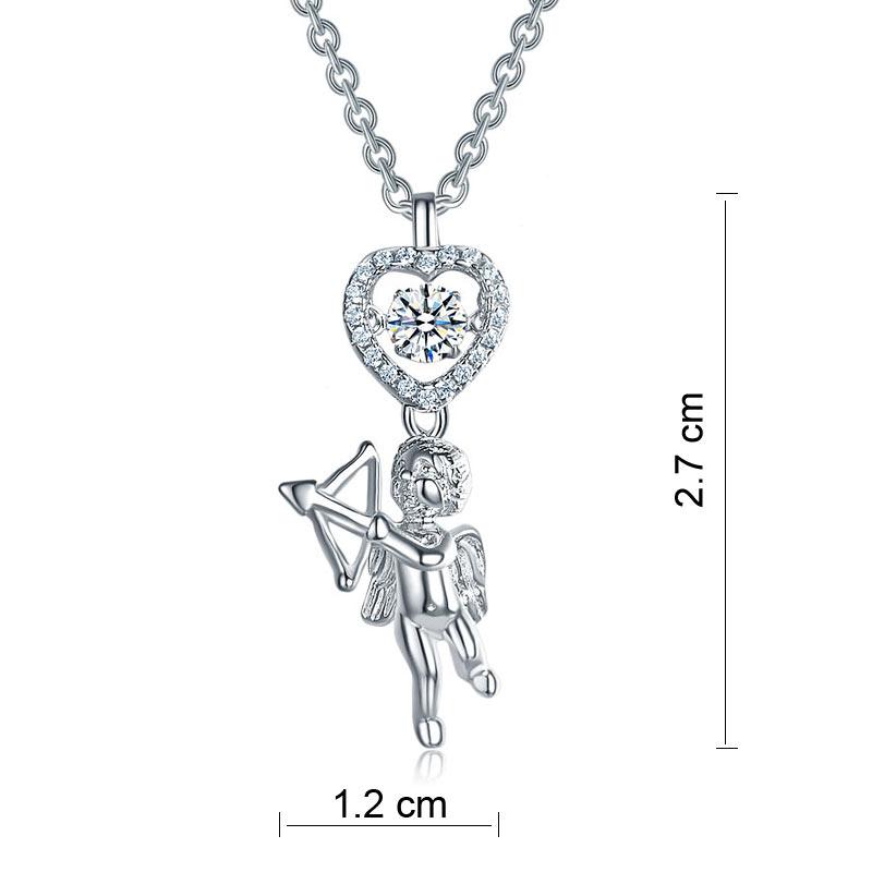 Love Angel Heart Dancing Stone Kids Girl Pendant Necklace 925 Sterling Silver Children Jewellery