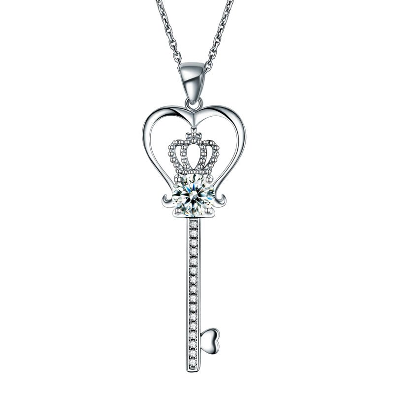 Love Heart Crown Key Pendant Necklace Created Diamond Jewellery 1.25 Carat