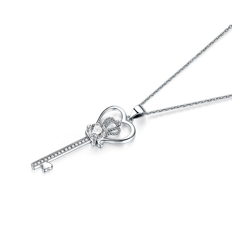 Love Heart Crown Key Pendant Necklace Created Diamond Jewellery 1.25 Carat