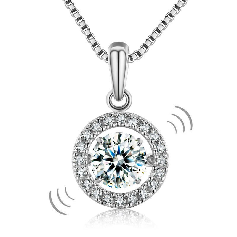 Dancing Stone 1 Carat Pendant Necklace 925 Sterling Silver