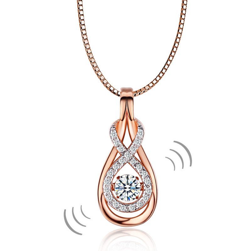 Dancing Stone Pendant Necklace 925 Sterling Silver Rose Gold Colour