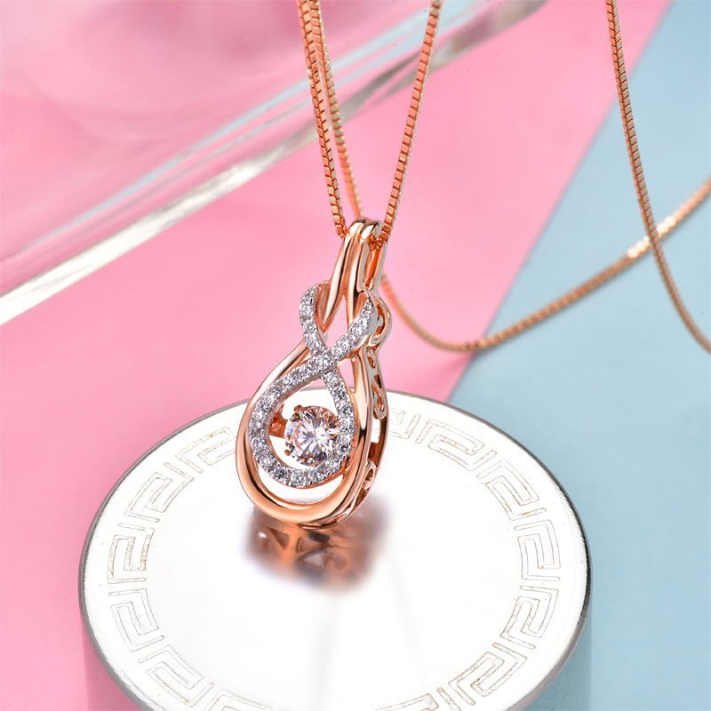 Dancing Stone Pendant Necklace 925 Sterling Silver Rose Gold Colour