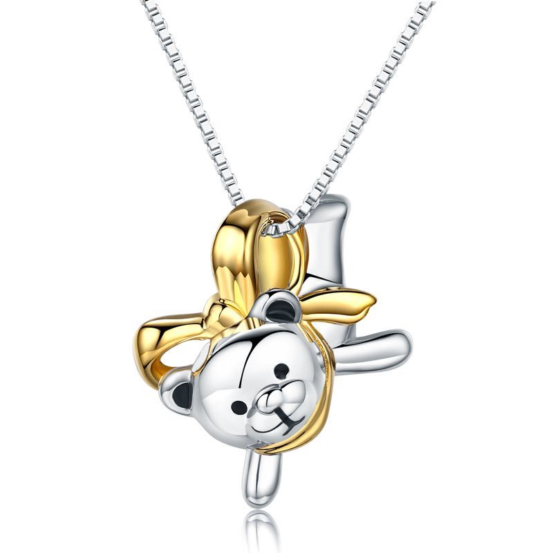 Lovely Bear Pendant Necklace 925 Sterling Silver Birthday Good Handcraft Gift
