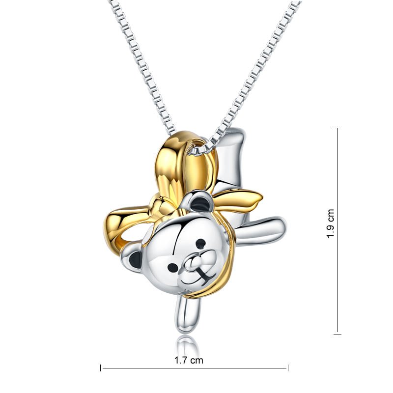Lovely Bear Pendant Necklace 925 Sterling Silver Birthday Good Handcraft Gift