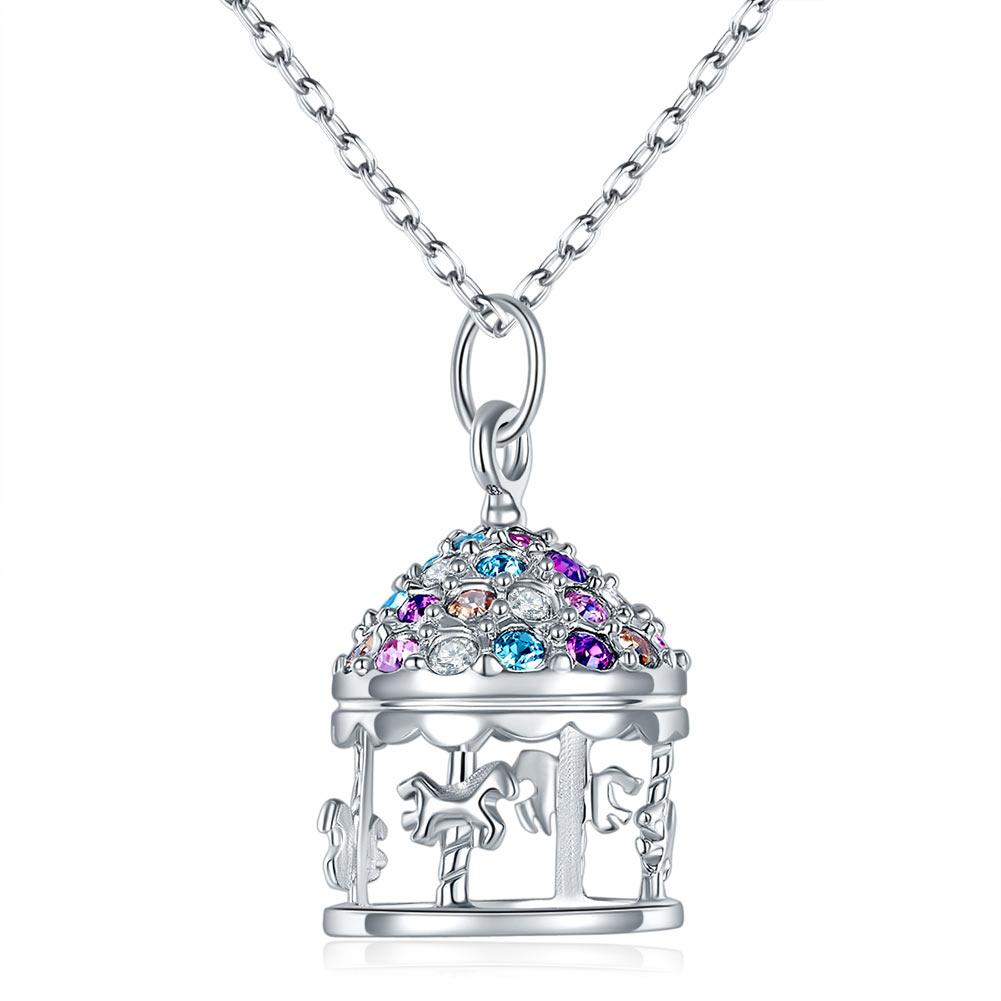 Multi-Color Merry-Go-Round Pendant Necklace Solid 925 Sterling Silver Jewellery