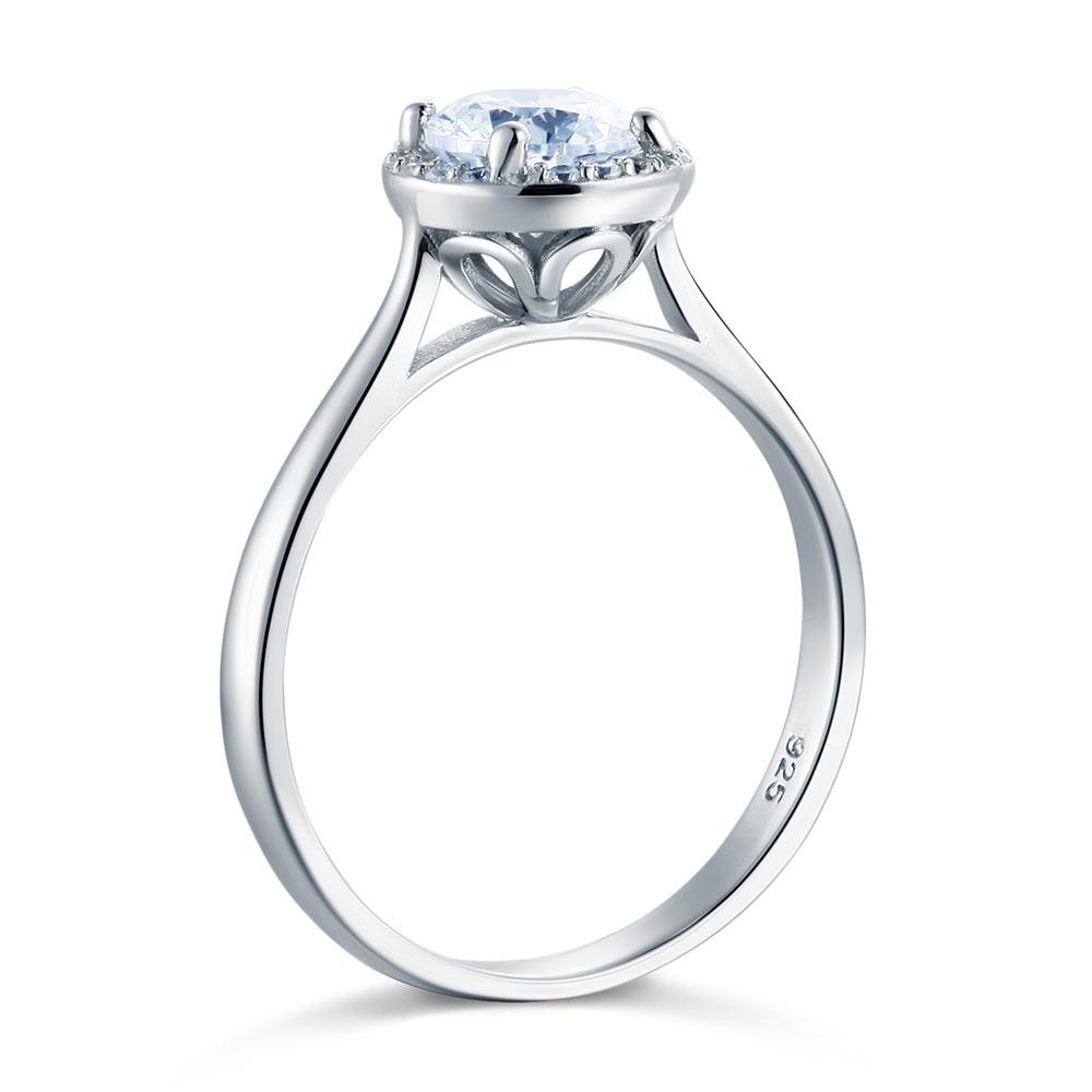 Solid 925 Sterling Silver Created Diamond Wedding Promise Ring Halo - Gift Boxed
