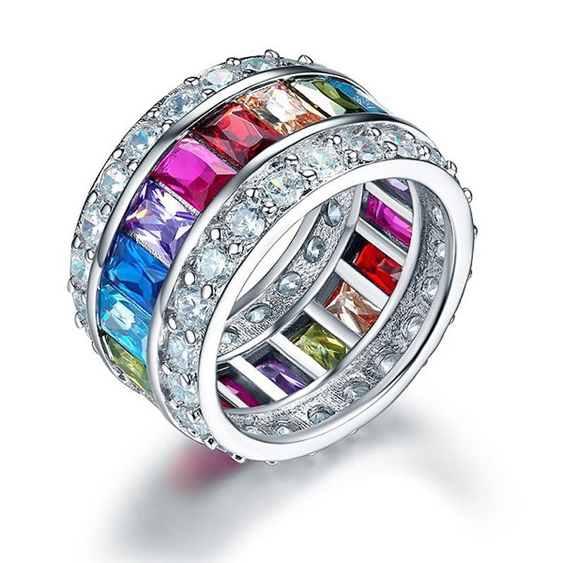 Multi-Color Created Topaz Band Wedding Anniversary Ring