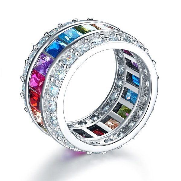 Multi-Color Created Topaz Band Wedding Anniversary Ring