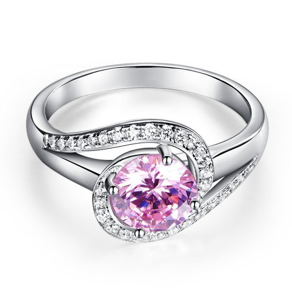 Twist Curl Ring 925 Sterling Silver Wedding Engagement Ring 1.25 Ct Fancy Pink Created Diamond