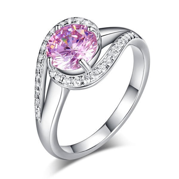 Twist Curl Ring 925 Sterling Silver Wedding Engagement Ring 1.25 Ct Fancy Pink Created Diamond