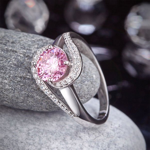 Twist Curl Ring 925 Sterling Silver Wedding Engagement Ring 1.25 Ct Fancy Pink Created Diamond