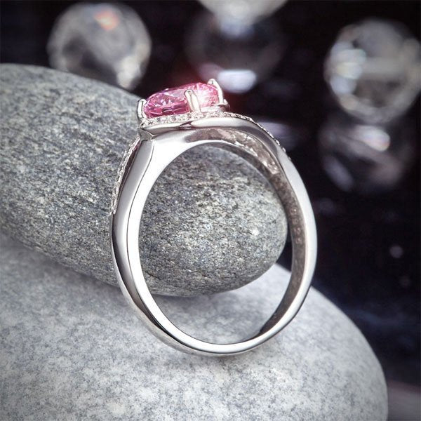 Twist Curl Ring 925 Sterling Silver Wedding Engagement Ring 1.25 Ct Fancy Pink Created Diamond