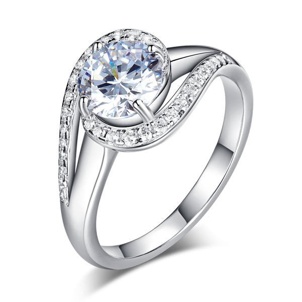 Twist Curl 925 Sterling Silver Wedding Engagement Ring 1.25 Ct Created Diamond