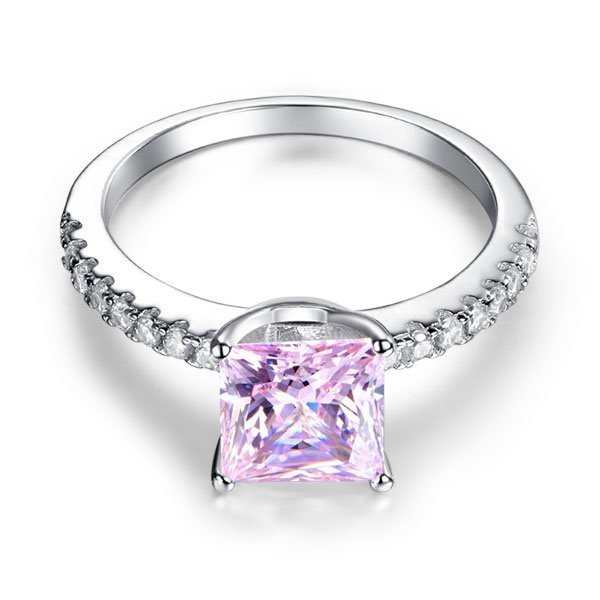 Fancy Pink Created Diamond 925 Sterling Silver Wedding Ring Promise Anniversary
