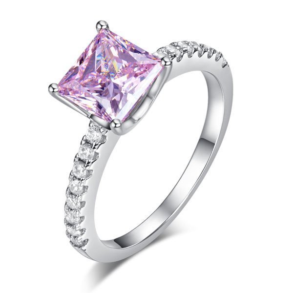 Fancy Pink Created Diamond 925 Sterling Silver Wedding Ring Promise Anniversary