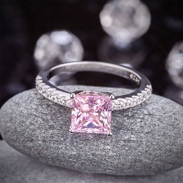 Fancy Pink Created Diamond 925 Sterling Silver Wedding Ring Promise Anniversary