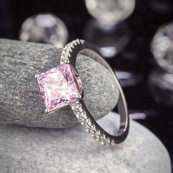 Fancy Pink Created Diamond 925 Sterling Silver Wedding Ring Promise Anniversary