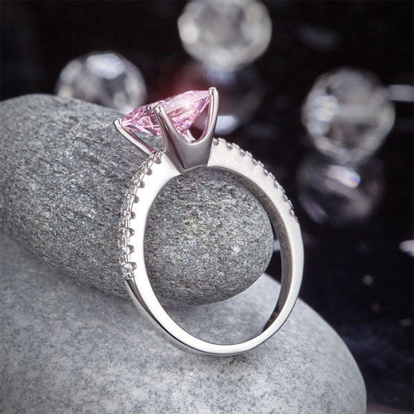 Fancy Pink Created Diamond 925 Sterling Silver Wedding Ring Promise Anniversary