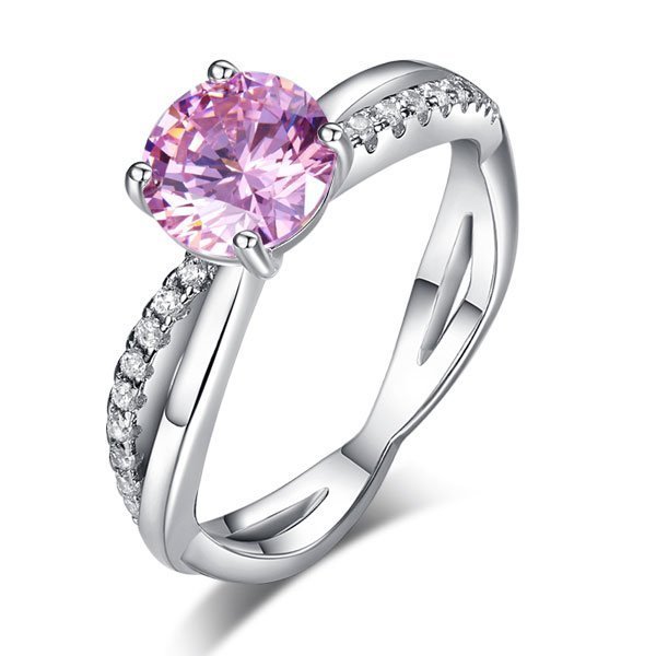 Sterling Silver Wedding Promise Anniversary Ring 1.25 Ct Fancy Pink Created Diamond