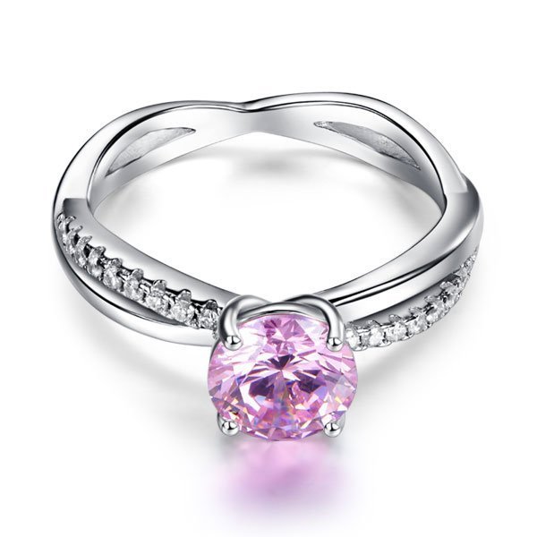 Sterling Silver Wedding Promise Anniversary Ring 1.25 Ct Fancy Pink Created Diamond