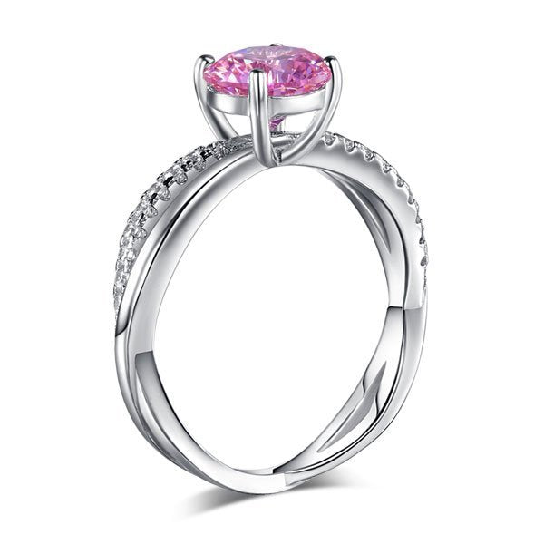 Sterling Silver Wedding Promise Anniversary Ring 1.25 Ct Fancy Pink Created Diamond