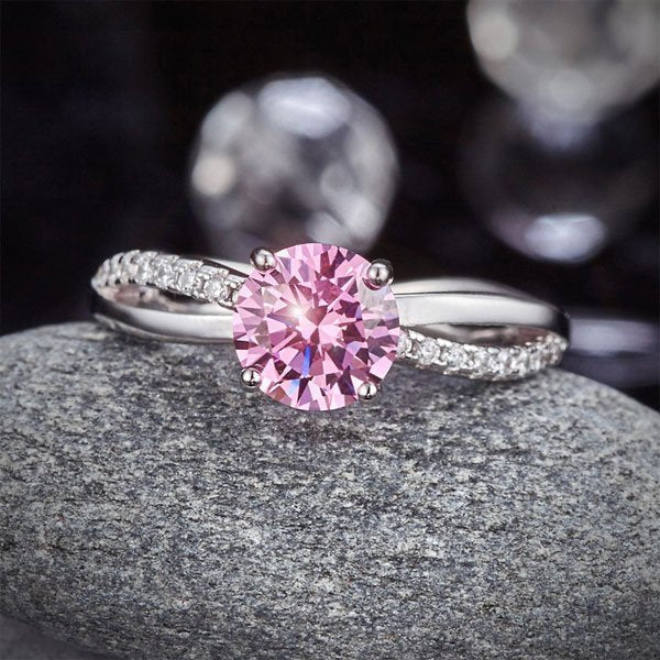 Sterling Silver Wedding Promise Anniversary Ring 1.25 Ct Fancy Pink Created Diamond