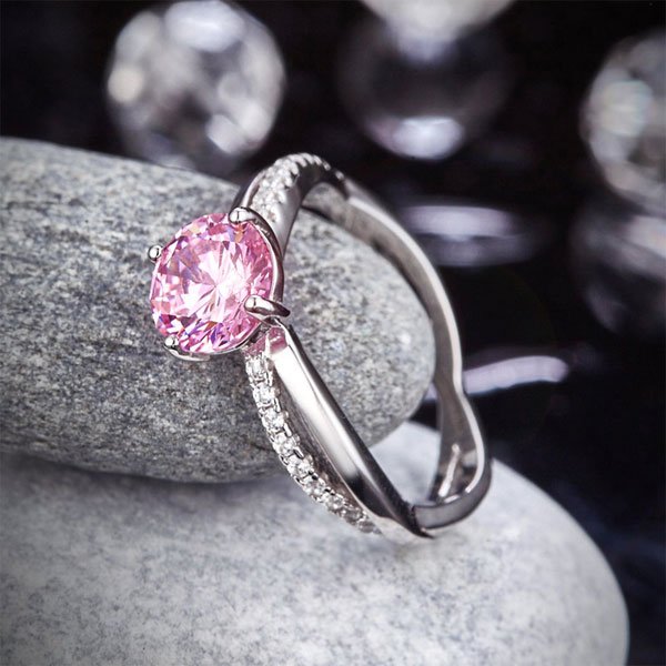 Sterling Silver Wedding Promise Anniversary Ring 1.25 Ct Fancy Pink Created Diamond