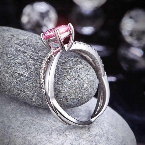 Sterling Silver Wedding Promise Anniversary Ring 1.25 Ct Fancy Pink Created Diamond