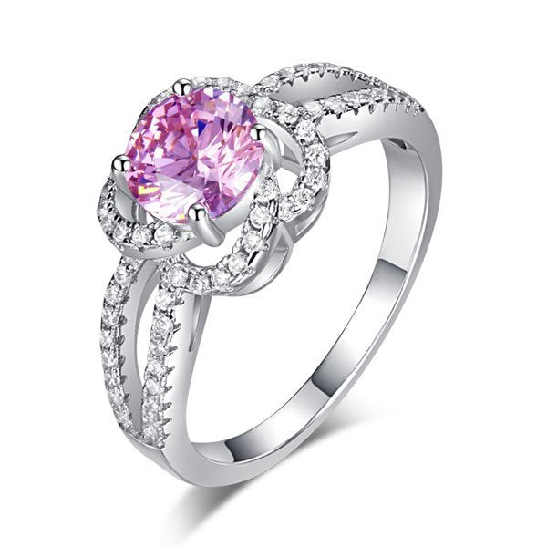 925 Sterling Silver Floral Ring Wedding Promise Anniversary Ring 1 Ct Fancy Pink Created Diamond Jewellery