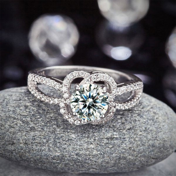 Floral 925 Sterling Silver Wedding Promise Engagement Ring 1 Ct Created Diamond Jewellery