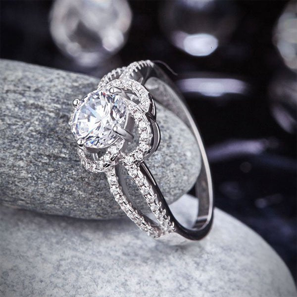 Floral 925 Sterling Silver Wedding Promise Engagement Ring 1 Ct Created Diamond Jewellery