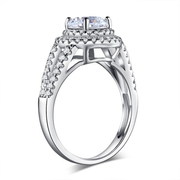 Double Halo 925 Sterling Silver Wedding Engagement Ring 1.25 Ct Created Diamond Promise Anniversary