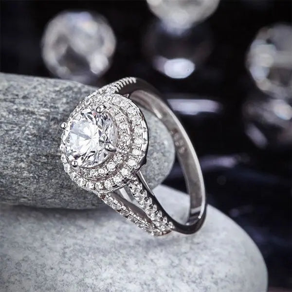 Double Halo 925 Sterling Silver Wedding Engagement Ring 1.25 Ct Created Diamond Promise Anniversary limanilondon