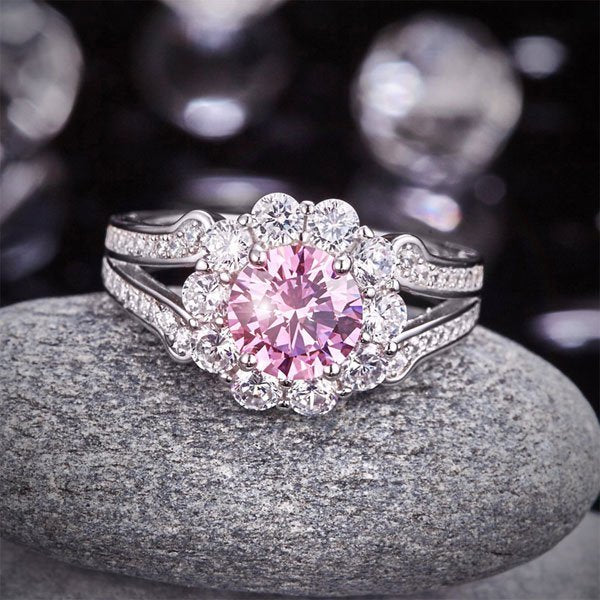 Art Deco Vintage Style Ring 925 Sterling Silver Wedding Ring 1.25 Ct Fancy Pink Created Diamond Promise Anniversary