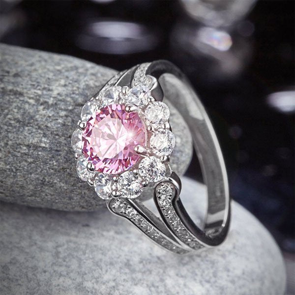 Art Deco Vintage Style Ring 925 Sterling Silver Wedding Ring 1.25 Ct Fancy Pink Created Diamond Promise Anniversary
