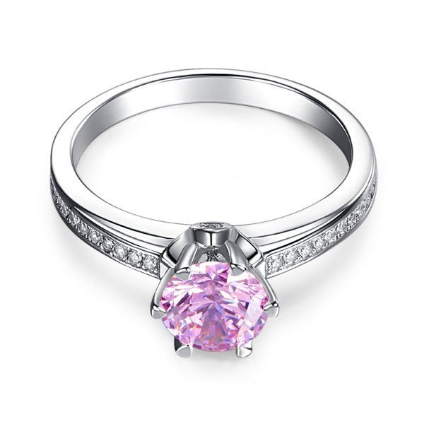 1.25 Ct Fancy Pink Created Diamond Ring 6 Claws 925 Sterling Silver Wedding Promise Anniversary Ring 