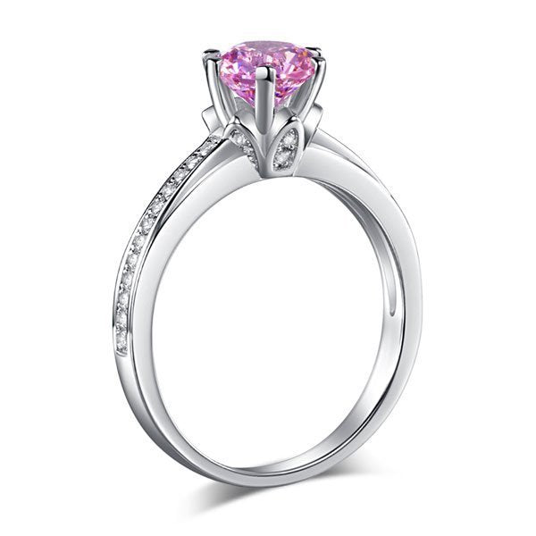 1.25 Ct Fancy Pink Created Diamond Ring 6 Claws 925 Sterling Silver Wedding Promise Anniversary Ring 