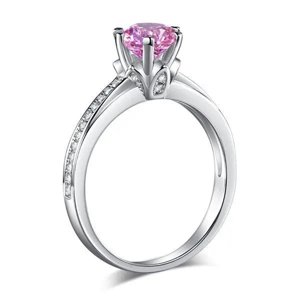 1.25 Ct Fancy Pink Created Diamond Ring 6 Claws 925 Sterling Silver Wedding Promise Anniversary Ring  limanilondon