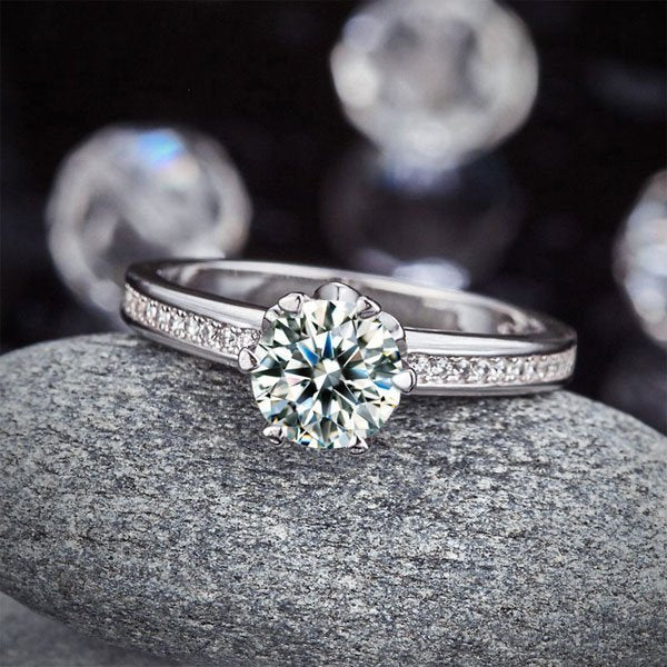 6 Claws 925 Sterling Silver Wedding Promise Engagement Ring 1.25 Ct Created Diamond Jewellery