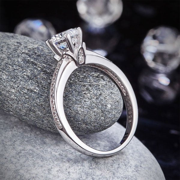 6 Claws 925 Sterling Silver Wedding Promise Engagement Ring 1.25 Ct Created Diamond Jewellery